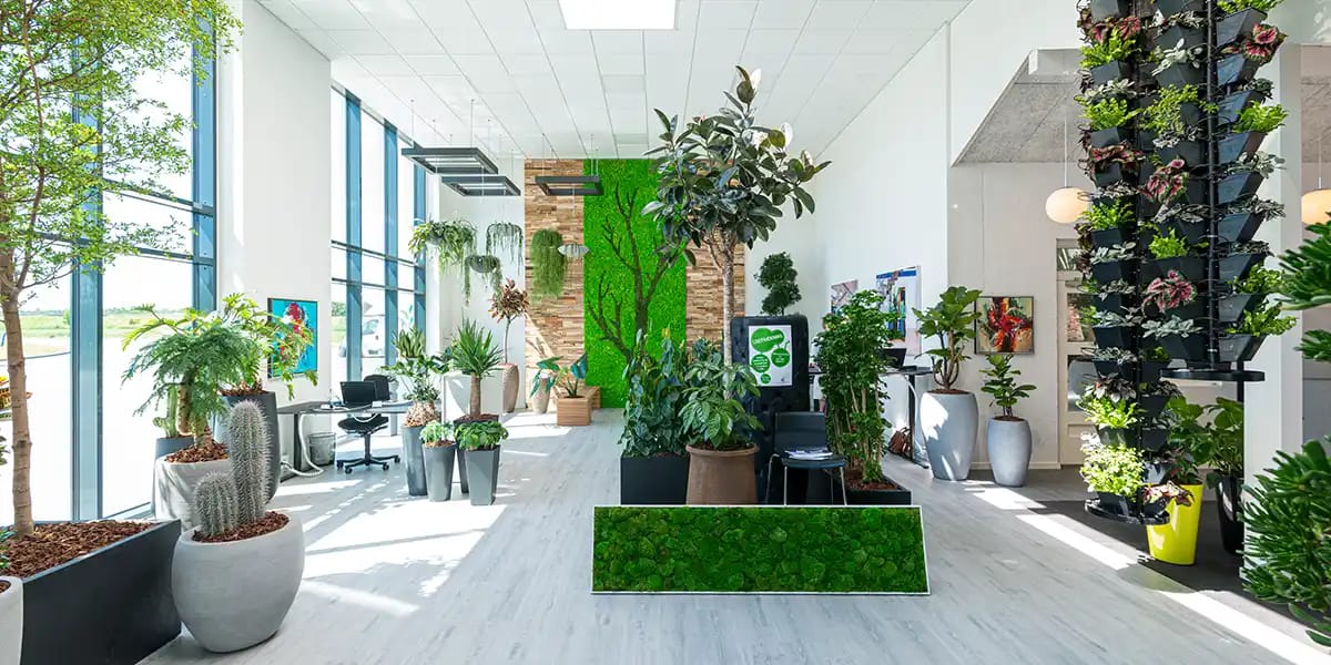 Indretning ag grønt kontormiljø,