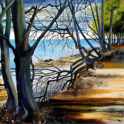 Kvardratisk maleri, strandkant,